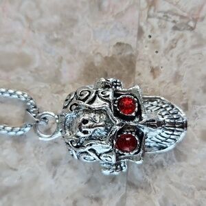 Silver Skull Pendant with Red Accents, New
